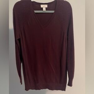 Loft - Women’s Burgundy V-Neck Sweater - Medium